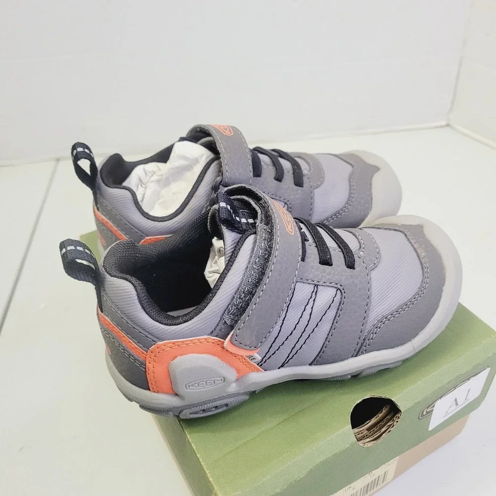 Keen Toddler Knotch Peak Shoes Size 9C Grey Orange Hook Loop Bungee Sneaker
